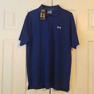 Men's Under Armour Large Blue Polo Shirt Top Loose